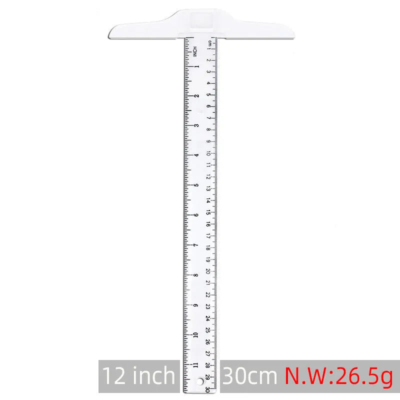 Plastic T-square ruler 30cm length in transparent or orange colour for technical drawing