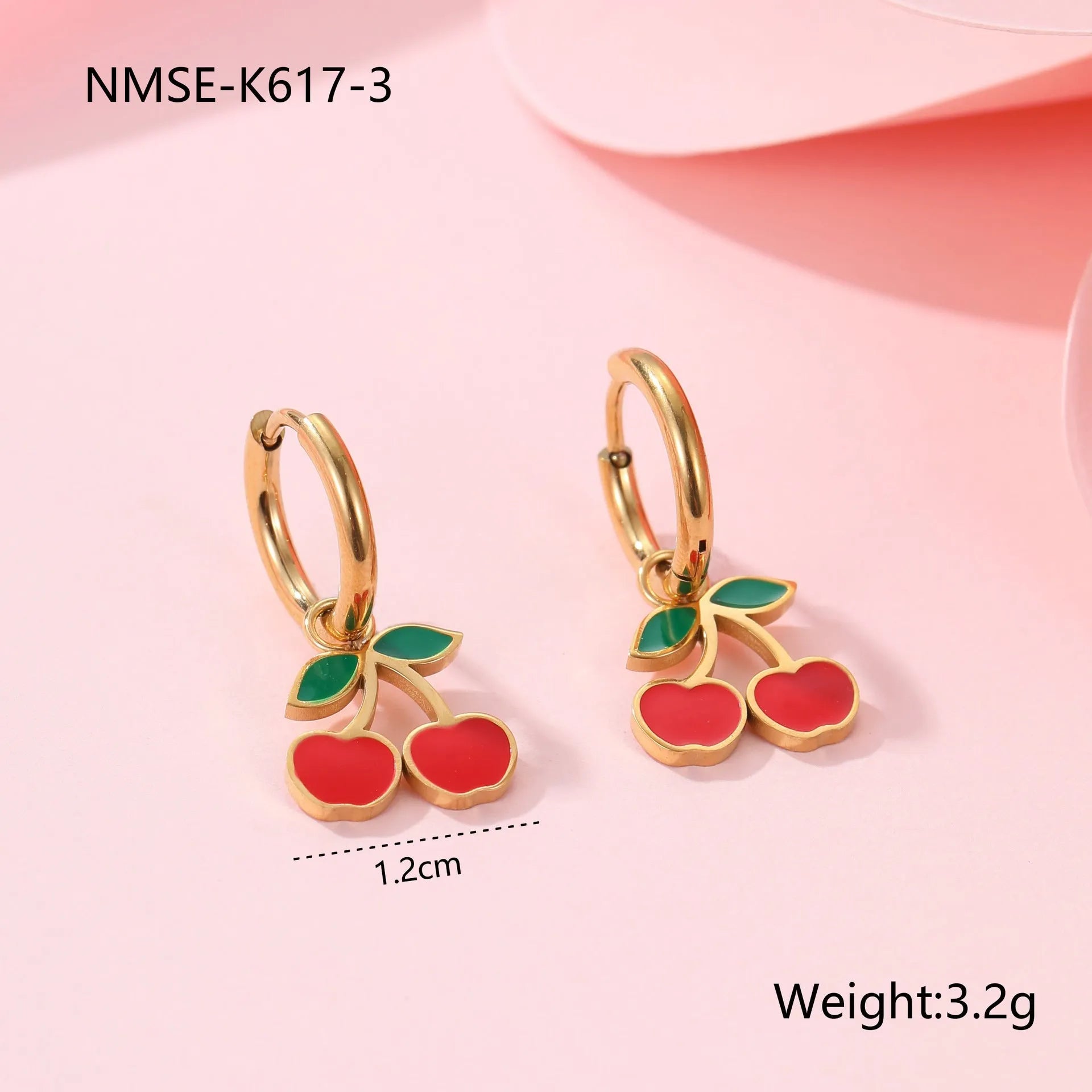 Cherry jewellery set with necklace, bracelet, earrings and ring in stainless steel with 18K gold plating