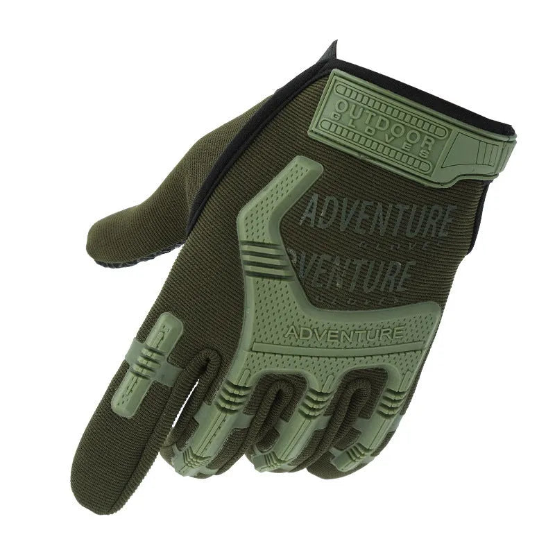 Camouflage full finger tactical gloves in green colour with textured grip