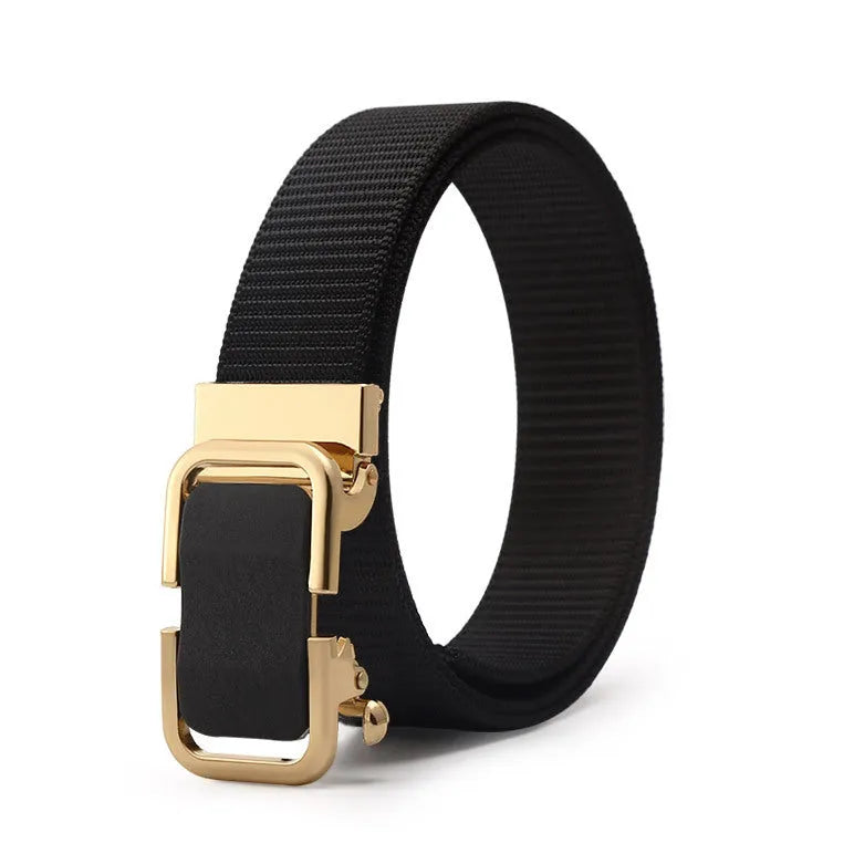 Men's nylon canvas belt with alloy buckle and toothless clasp in khaki colour