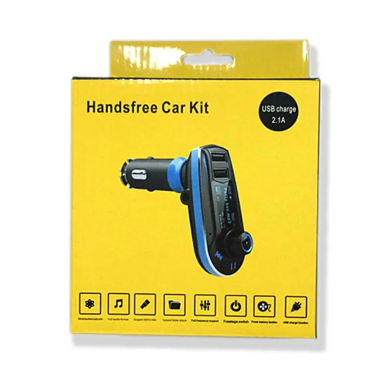 BT618C vehicle Bluetooth FM transmitter with LCD screen showing car audio controls