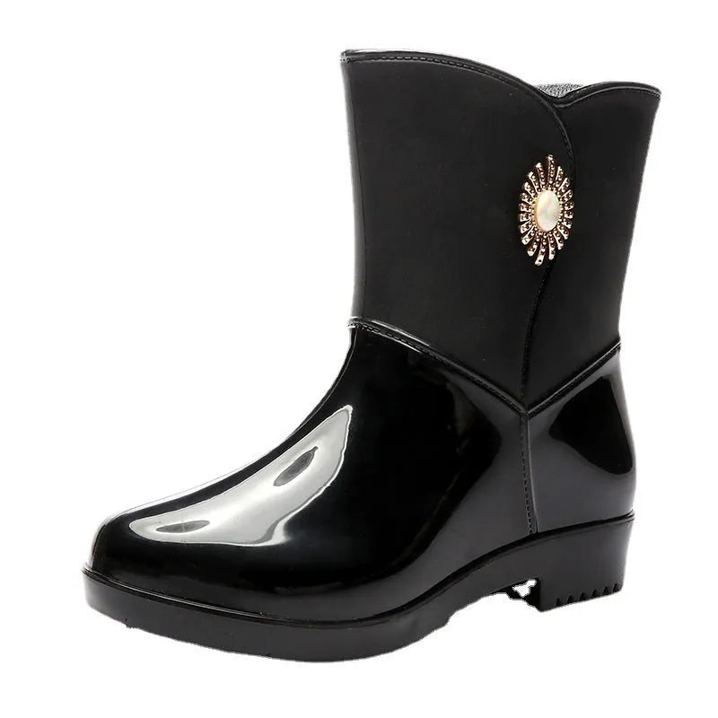 Women's fashion rain boots in purple colour with middle tube design and non-slip sole