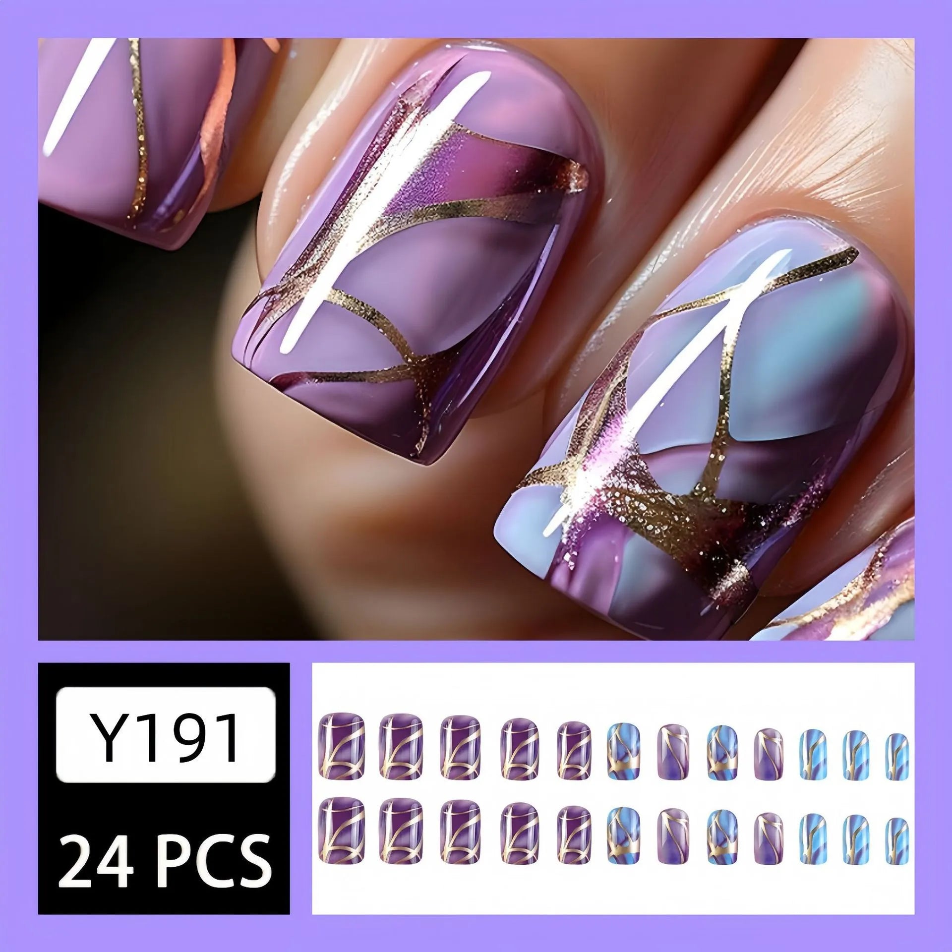 Purple striped self-adhesive nail stickers in medium length European and American style design