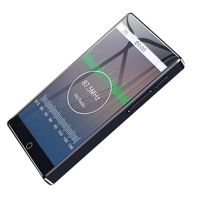 Black Ruizu H1 portable media player with 4-inch touchscreen showing music playback interface