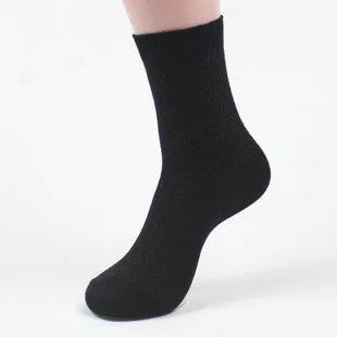 Men's bamboo fibre business socks with small square pattern, shown in colour options including black and navy blue.