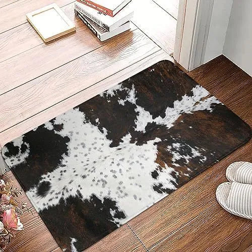 Modern square polyester flannel floor mat showing coastal starfish print design on a wooden floor.