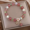 Red cat's eye flowers pattern double layer crystal bracelet with lucky cat charm