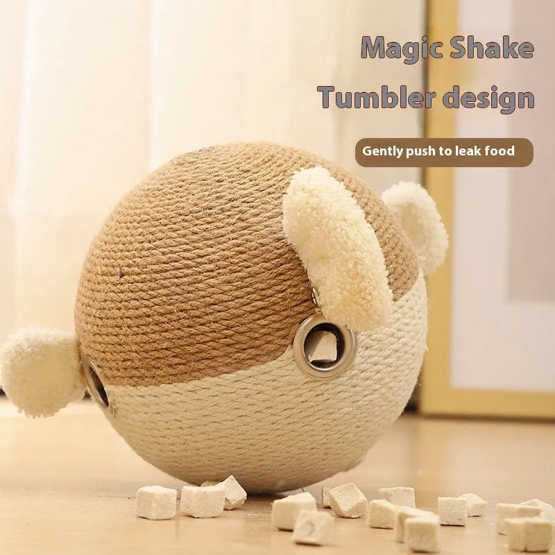 Sisal hemp puffer leakage food feeder puzzle toy for cats and dogs measuring 15cm cube