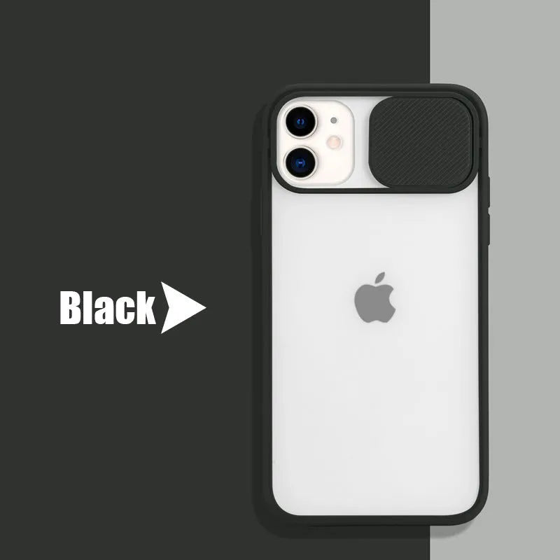 Frosted frame silicone phone case for iPhone in various colours including blue, pink, and black.