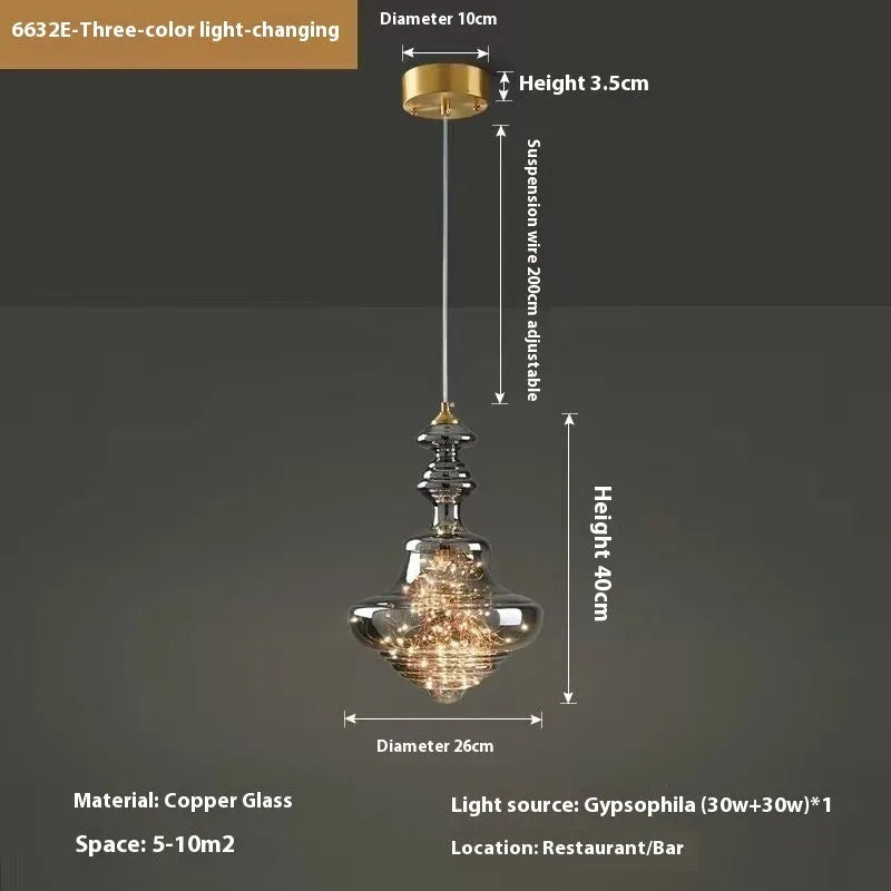 Modern glass droplight chandelier with adjustable height mechanism showing glass construction