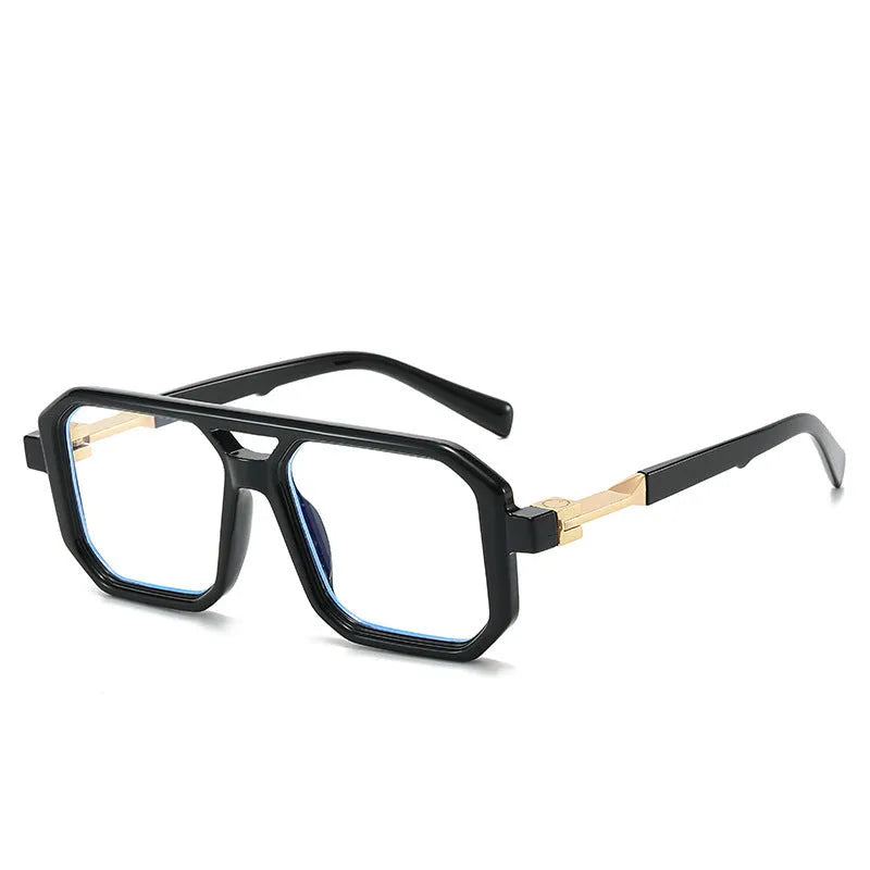 Retro double beam pilot sunglasses with polarised lenses in various colour options including black, blue, and leopard print.