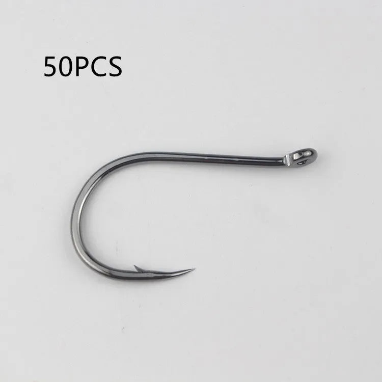 Alloy carbon steel fishing hooks with hole ring barbed crooked mouth design for rock and sea fishing