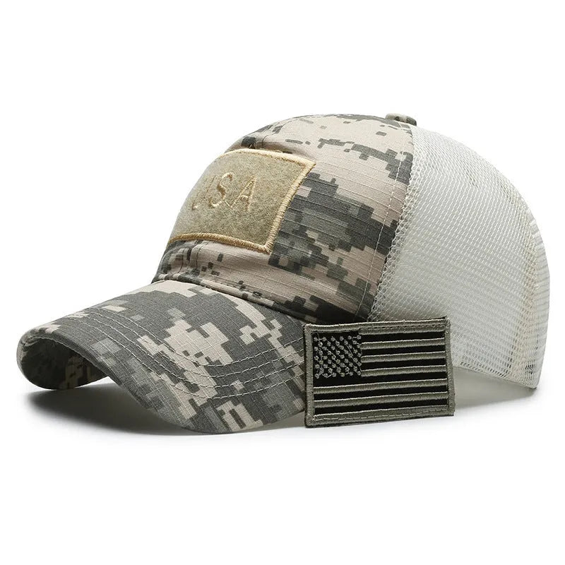 Tactical camouflage baseball hat with Velcro tear mark and adjustable strap in cotton fabric
