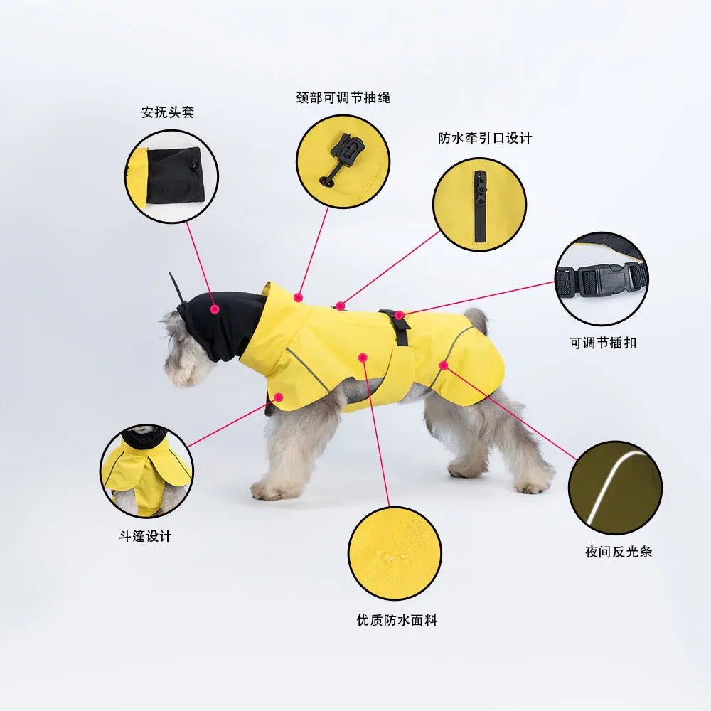 Waterproof polyester dog poncho in British style for small to medium dogs, available in multiple colours