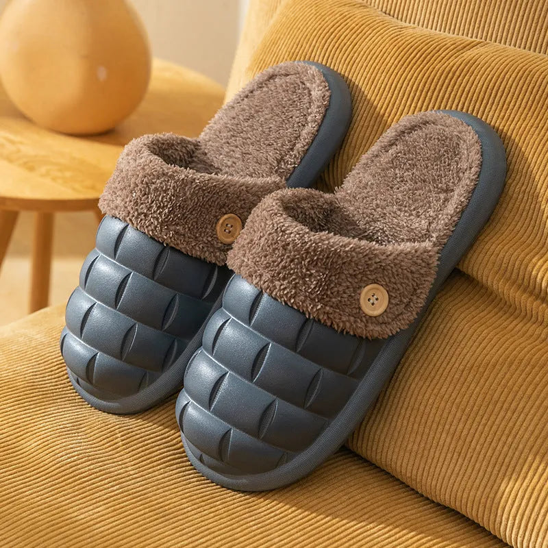 Plaid design women's detachable EVA house slippers with plush lining in various colours