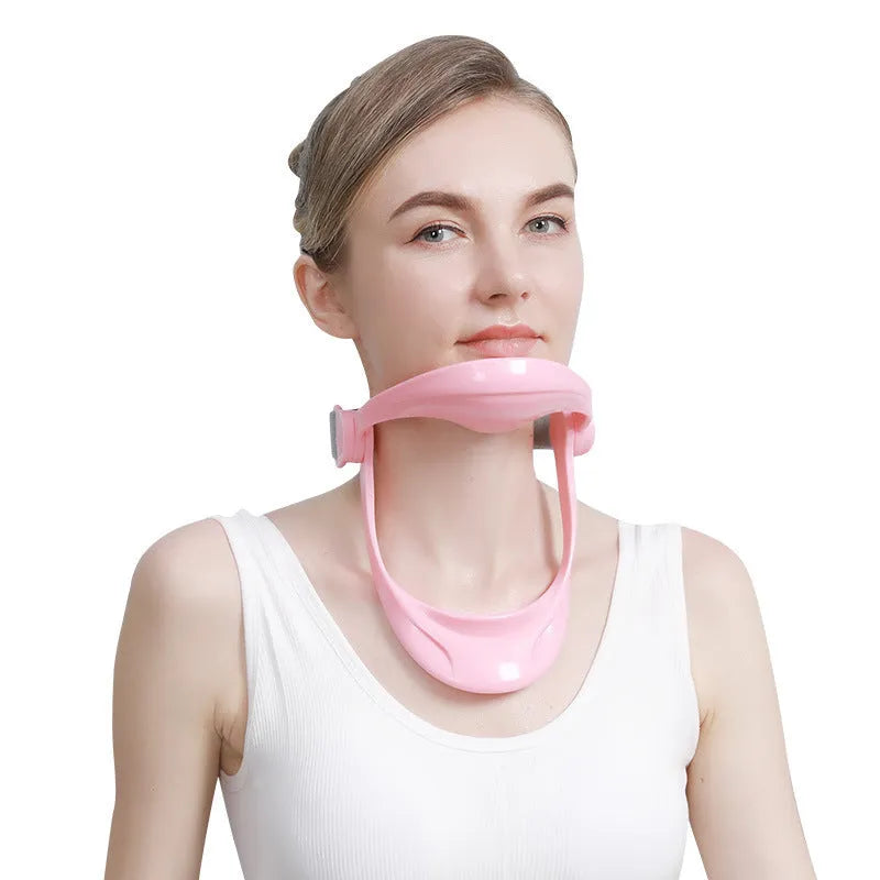 White PP plastic neck brace for cervical spine forward posture support and correction.
