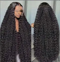 Women's long curly afro lace wig with side bangs in synthetic high-temperature fibre.