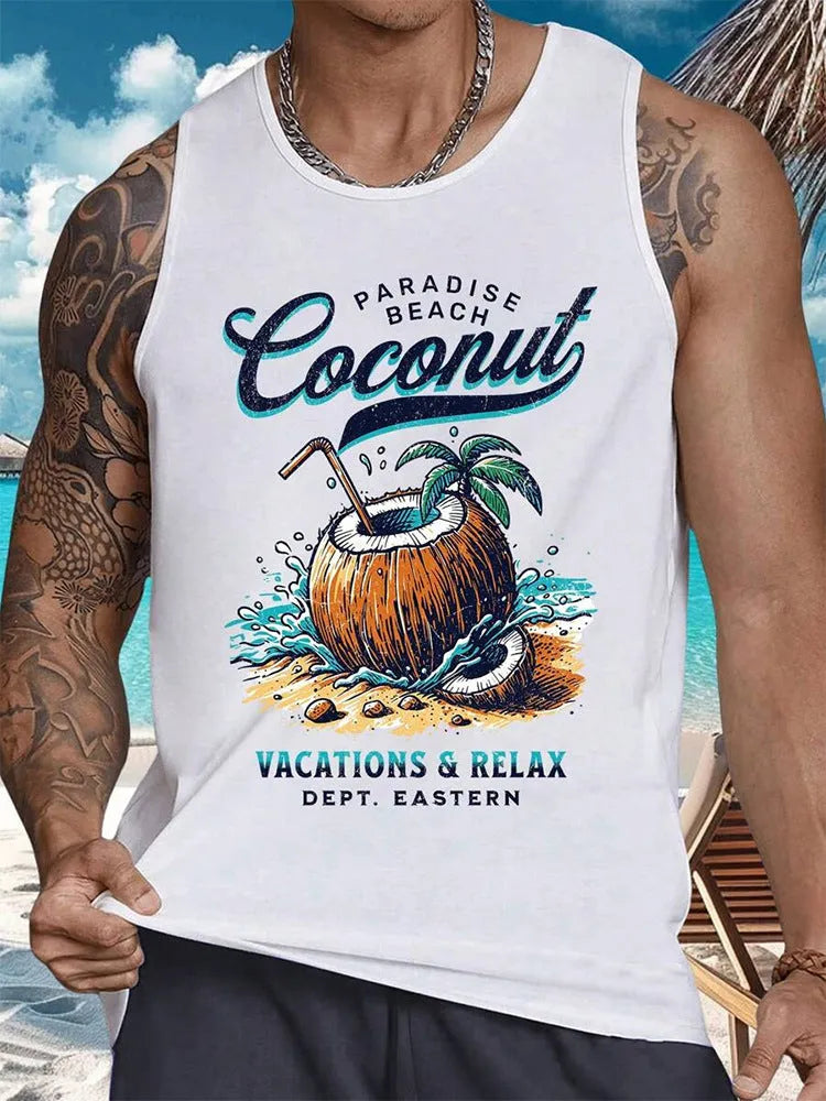 A man's solid colour Hawaiian-style sleeveless vest or tank top made from breathable pinhole cloth.