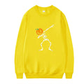 Women's casual printed long sleeve crew neck top in a cotton polyester blend on a hanger.