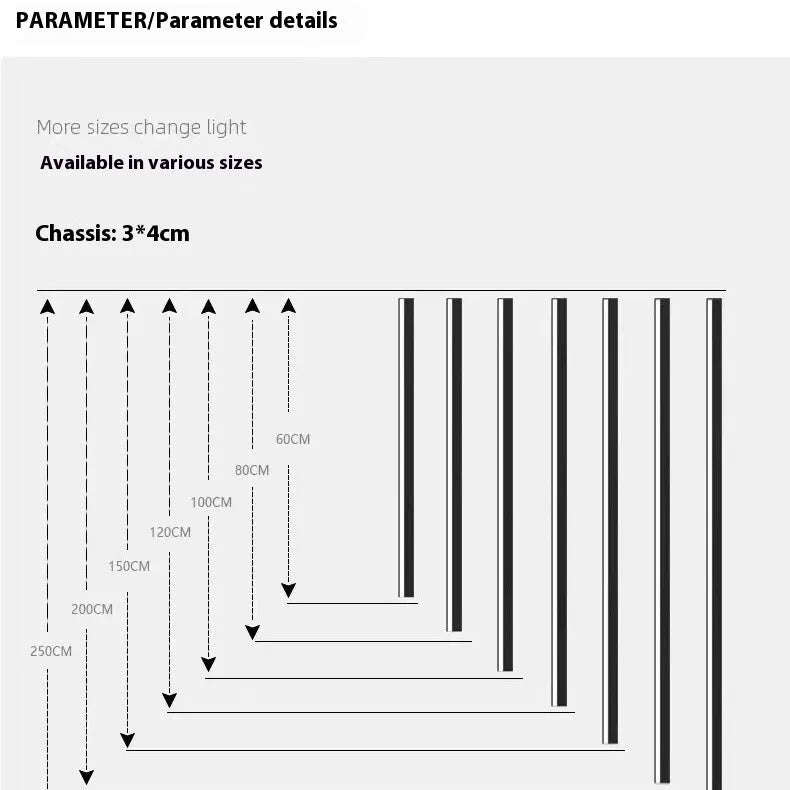 80cm long black aluminium LED strip wall lamp with touch control for three light colours