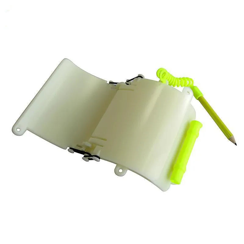 White luminous ABS diving wristboard with pencil and spare o-ring for underwater communication