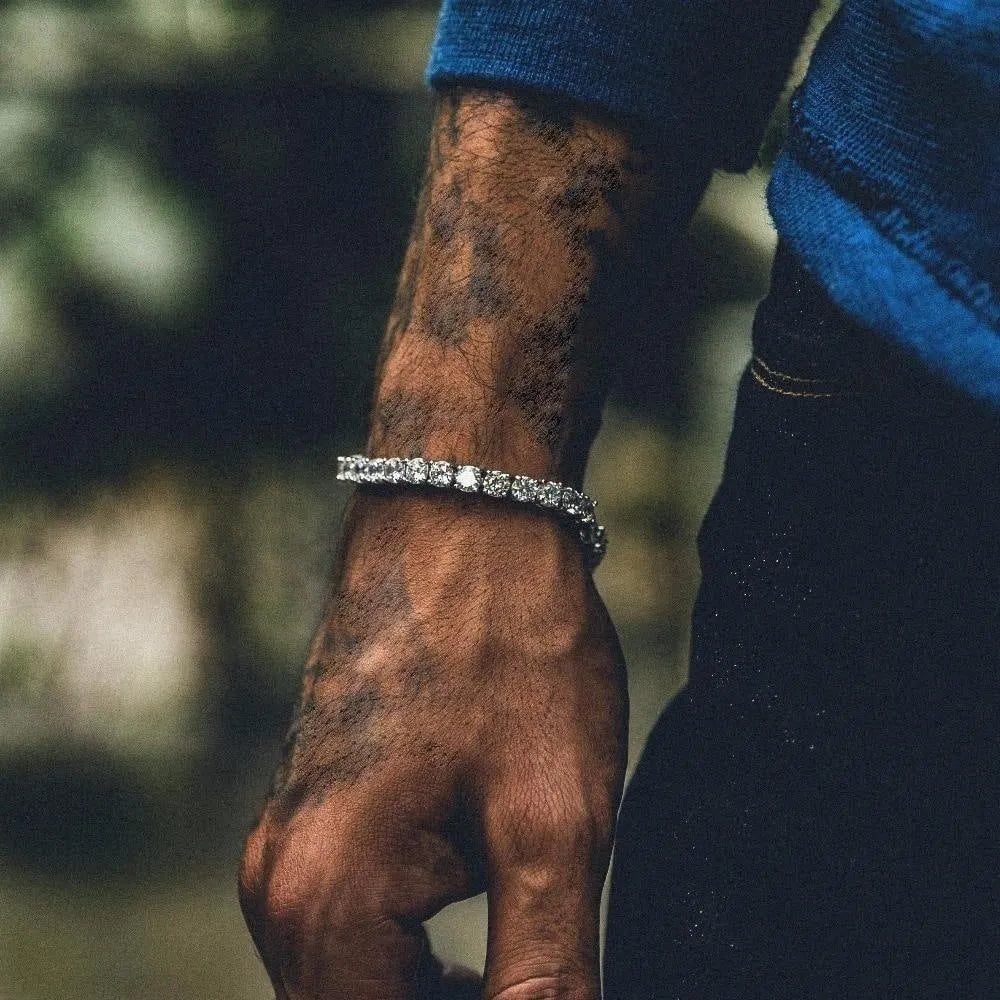 Men's geometric chain link bracelet with single row of rhinestones in multiple colour options