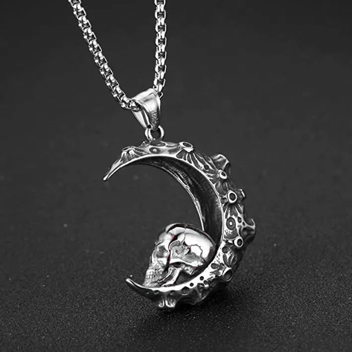 Men's silver skull pendant necklace with stainless steel chain in six sports style designs