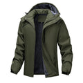 Plus size man wearing a loose-fit Army Green waterproof hooded coat.