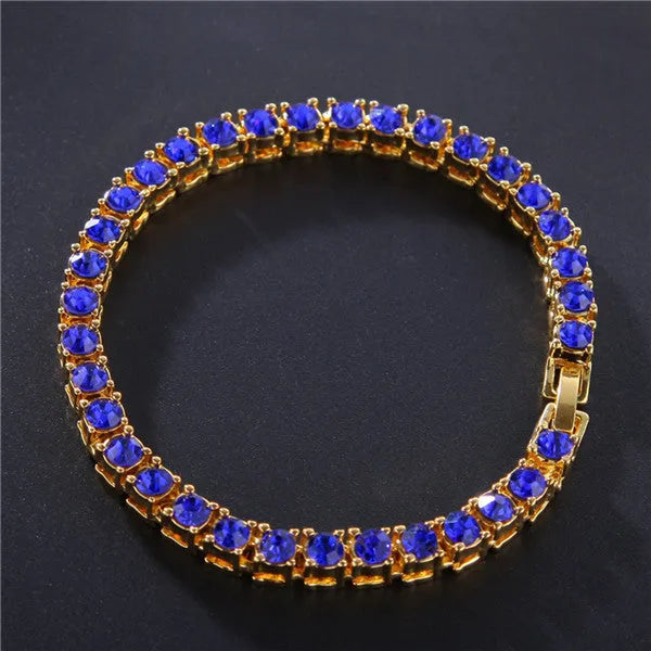 Men's geometric chain link bracelet with single row of rhinestones in multiple colour options