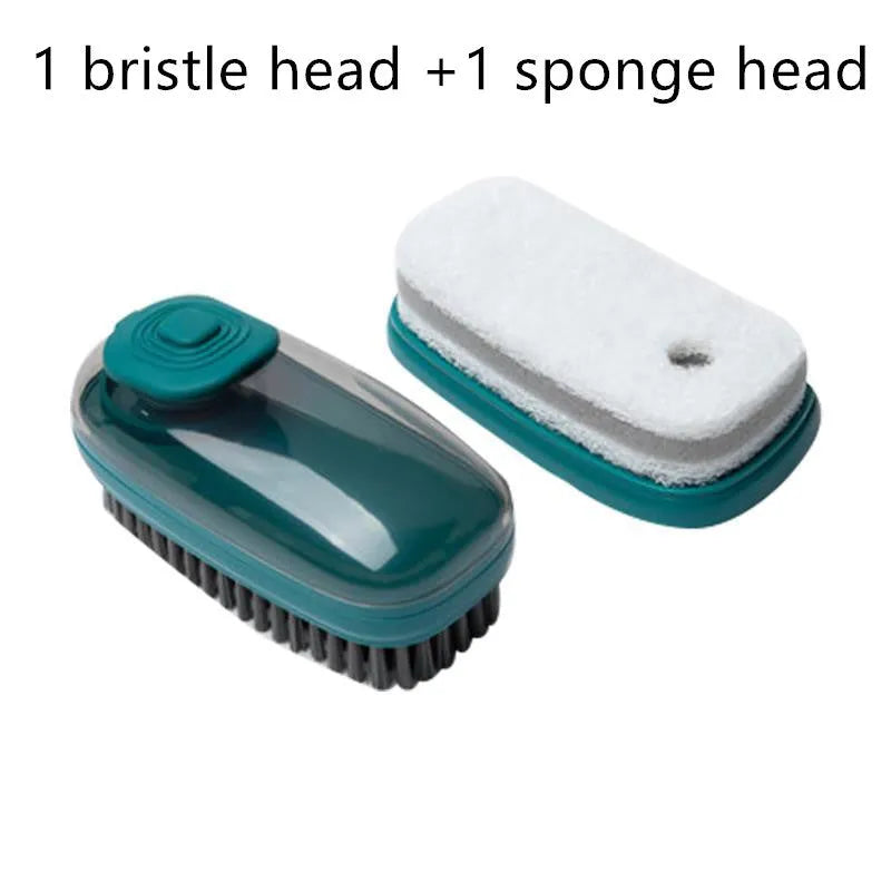 Automatic liquid cleaning brush for shoes and clothes with ergonomic grip in selected colour