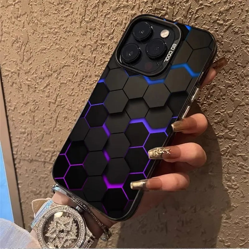 Frosted protective phone case for Apple iPhone with honeycomb pattern in Moonlight Black colour.