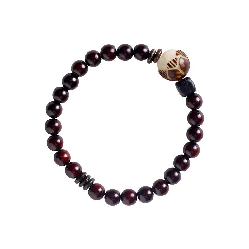 Natural rosewood double-ring bracelet with floral shape measuring 10mm wide, hand-knitted construction