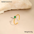 Open ended stainless steel ring with a geometric zircon-inlaid heart in white, pink, or green.