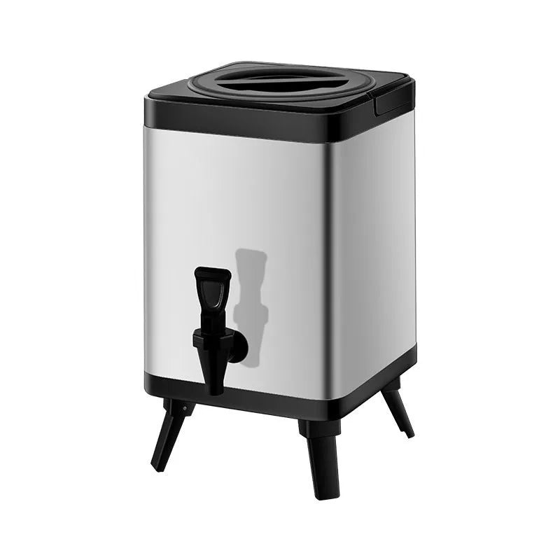 Silver stainless steel milk tea bucket with square lock design and 8 litre capacity