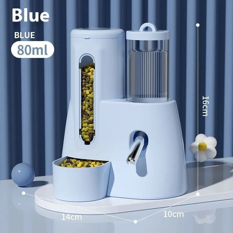 Hamster automatic drinking water feeder with food bowl in blue colour