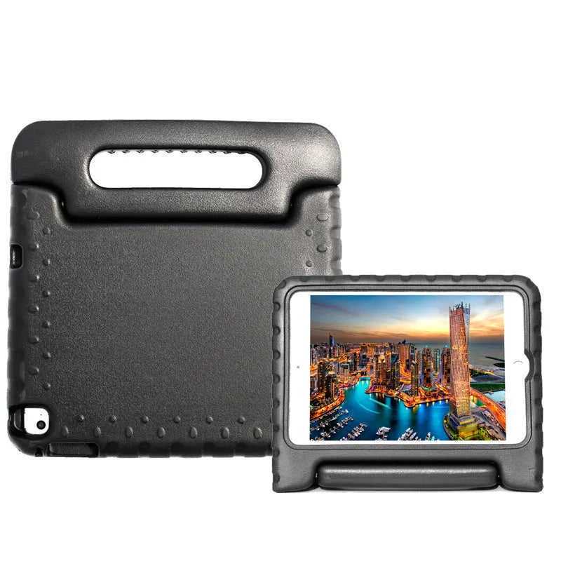 Huawei Enjoy 10.1-inch tablet inside a black EVA foam protective case showing front and back views.