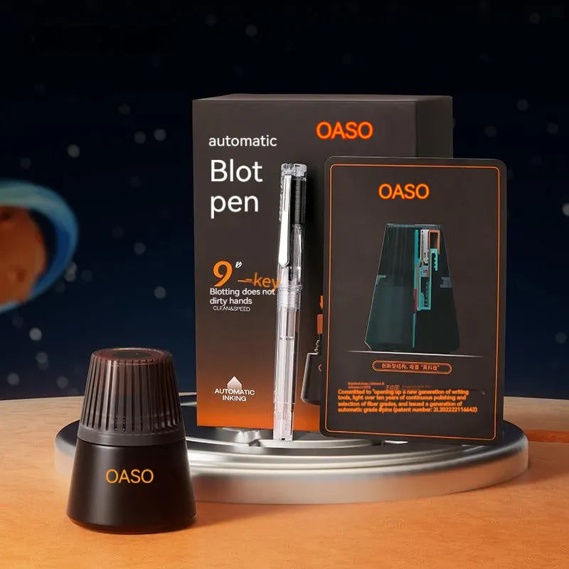Automatic suction pen set with plastic pen, 40ml ink reservoir, and handbag for student writing