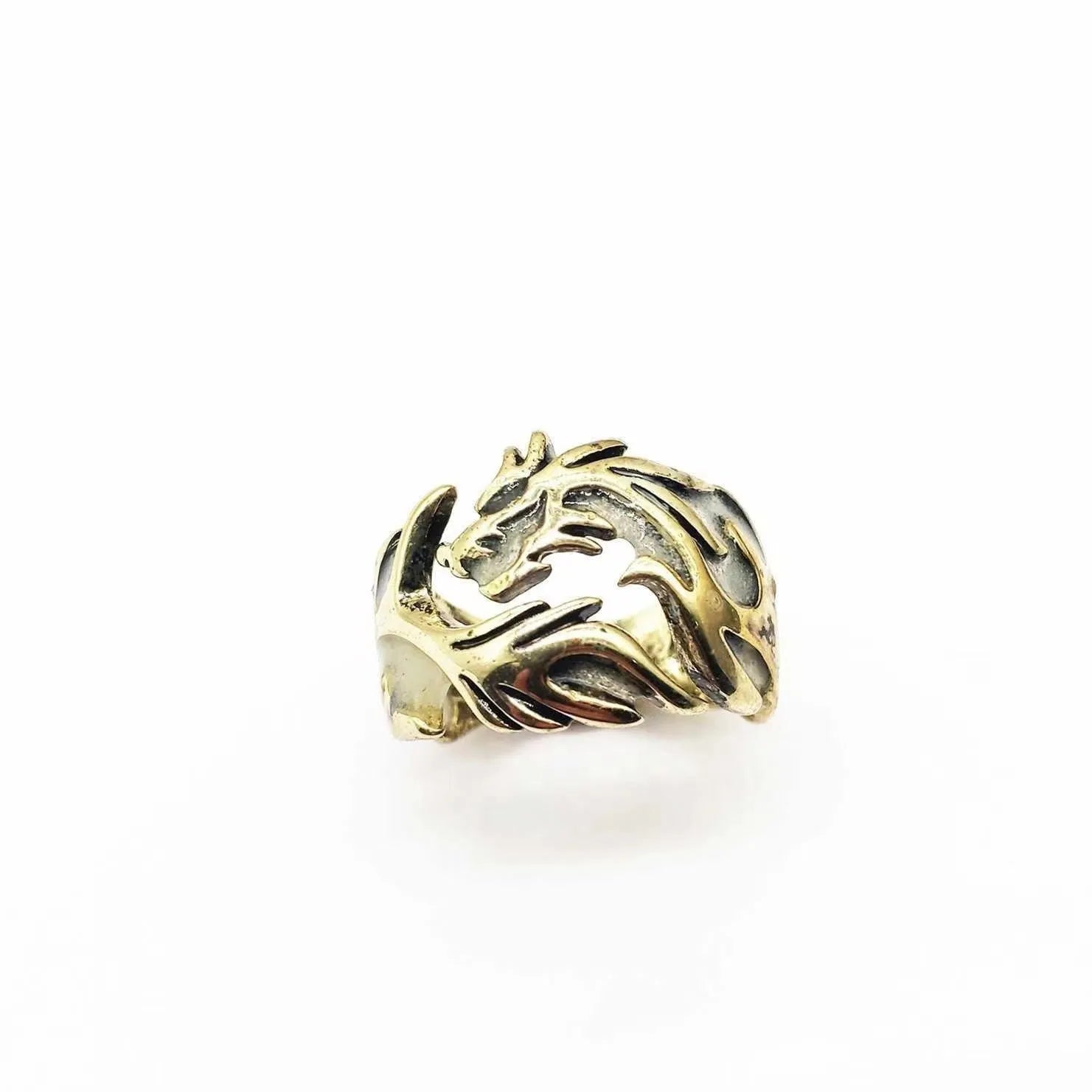 Adjustable Chinese dragon pattern ring with electroplated antique silver blue and green finish