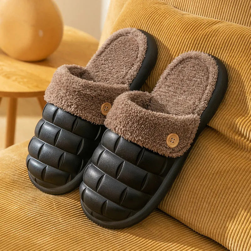 Plaid design women's detachable EVA house slippers with plush lining in various colours