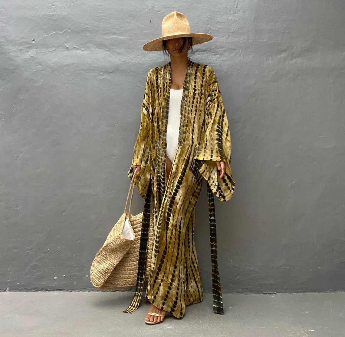 Printed cotton beach cover-up blouse with long sleeves in multiple colour options