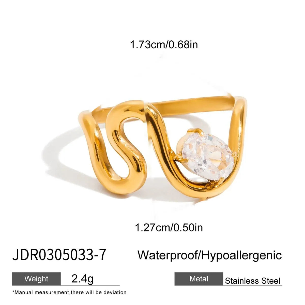 Geometric stainless steel zircon ring in European style on a grey background.