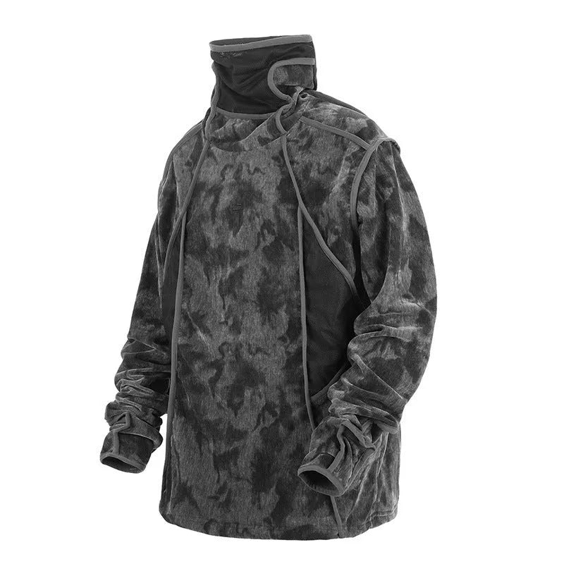 Men's black tie dye printed turtleneck sweater with drop shoulder design