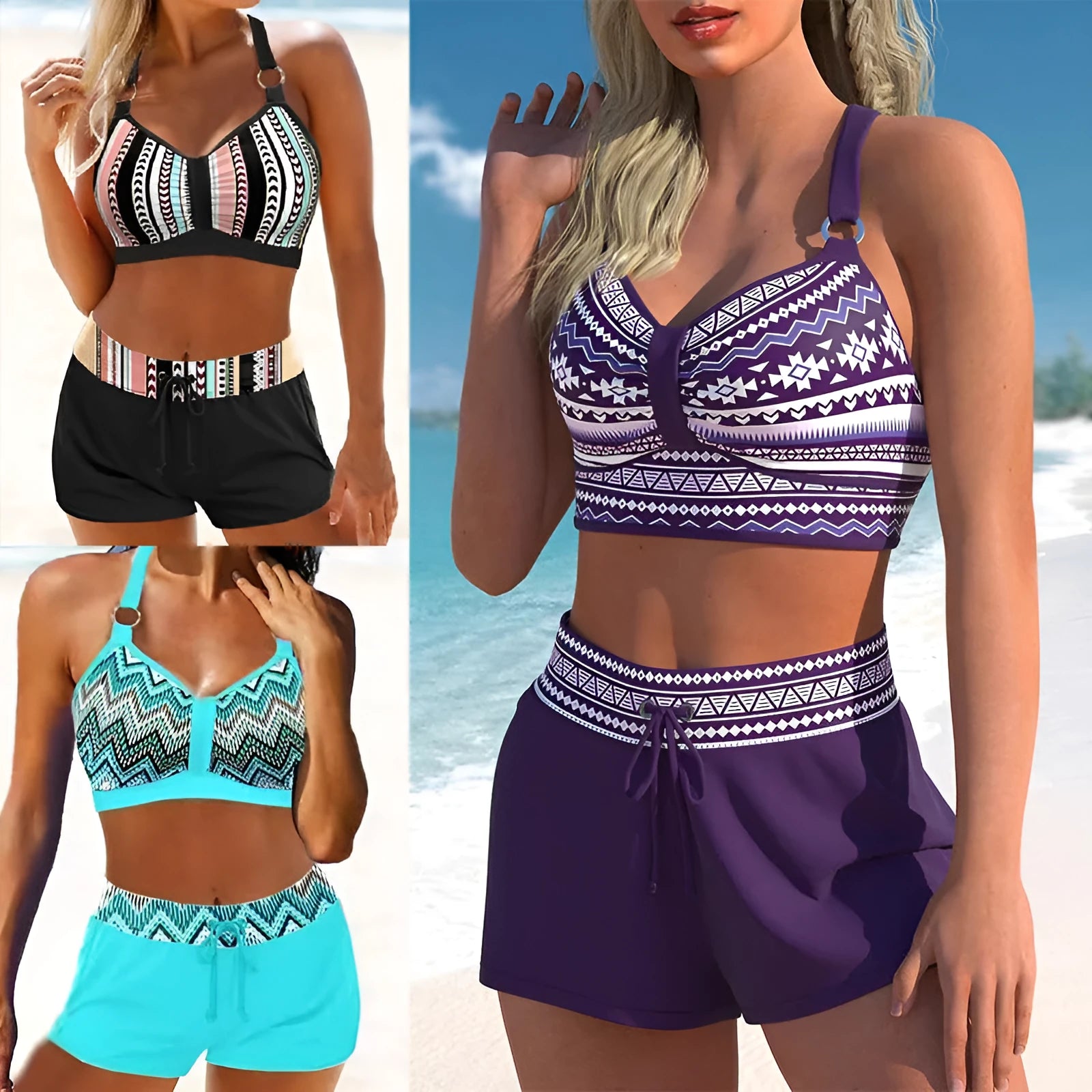Women's two-piece polyester blend swimsuit bikini in print pattern with separate top and bottom pieces