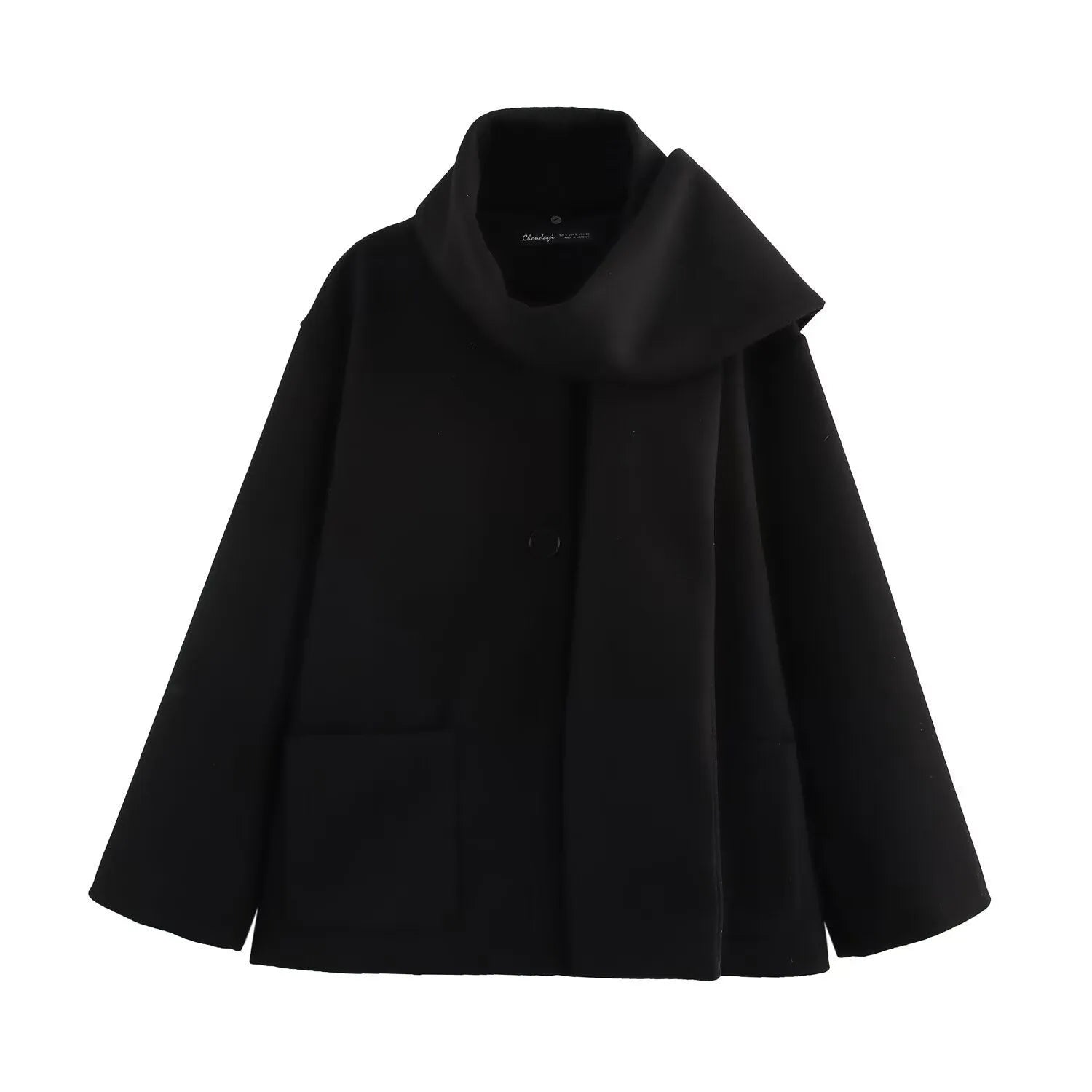 Women's polyester overcoat with artificial fur collar in street fashion style