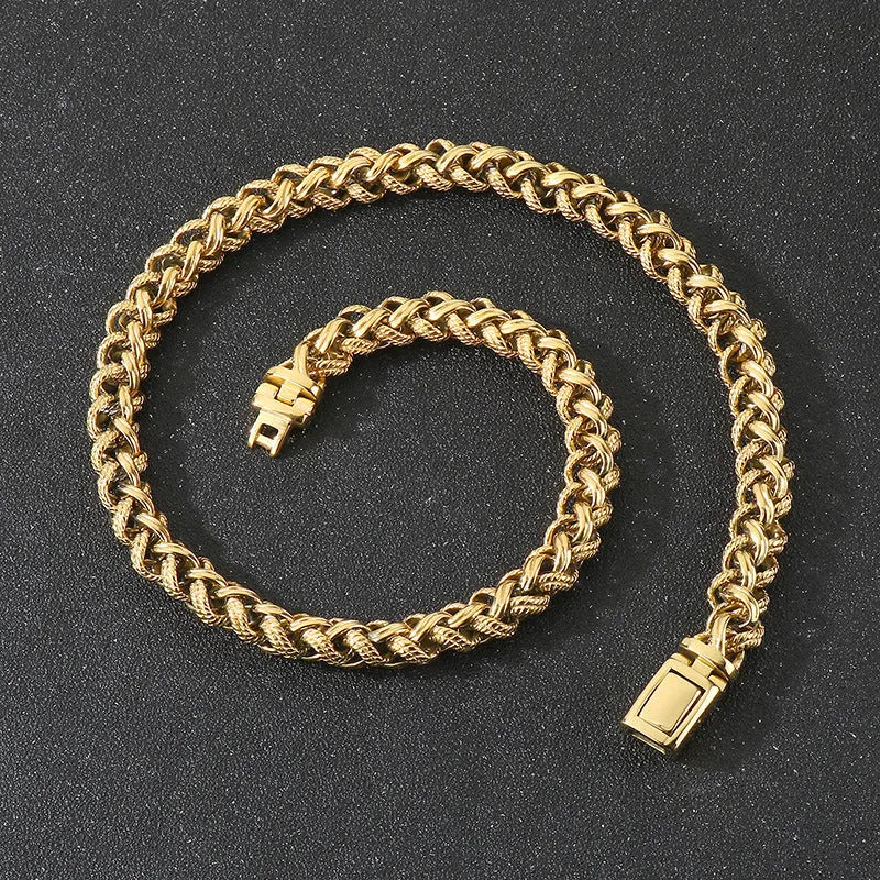 Men's titanium steel keel chain necklace with geometric links in antique silver finish