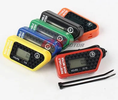 Black waterproof LCD digital maintenance timer for ATV motorcycle motorboat and generator service scheduling.