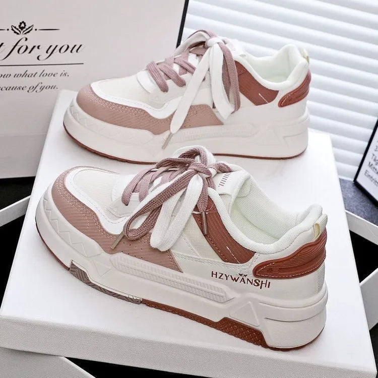 Children's board shoes with thick rubber sole, synthetic leather upper, and cross shoulder straps in beige.