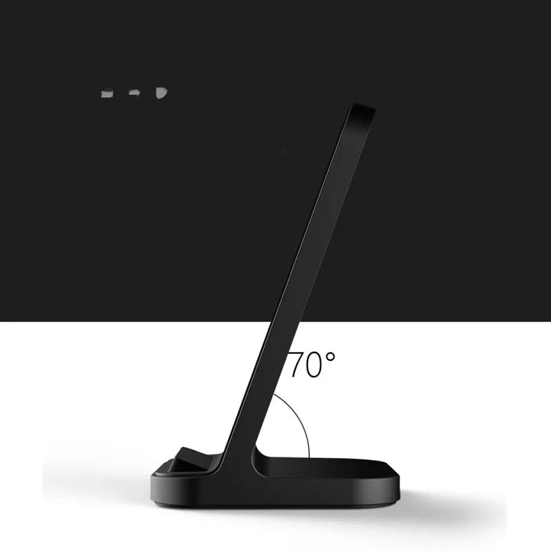 Dark grey vertical wireless charging station for smartphones with aluminium construction