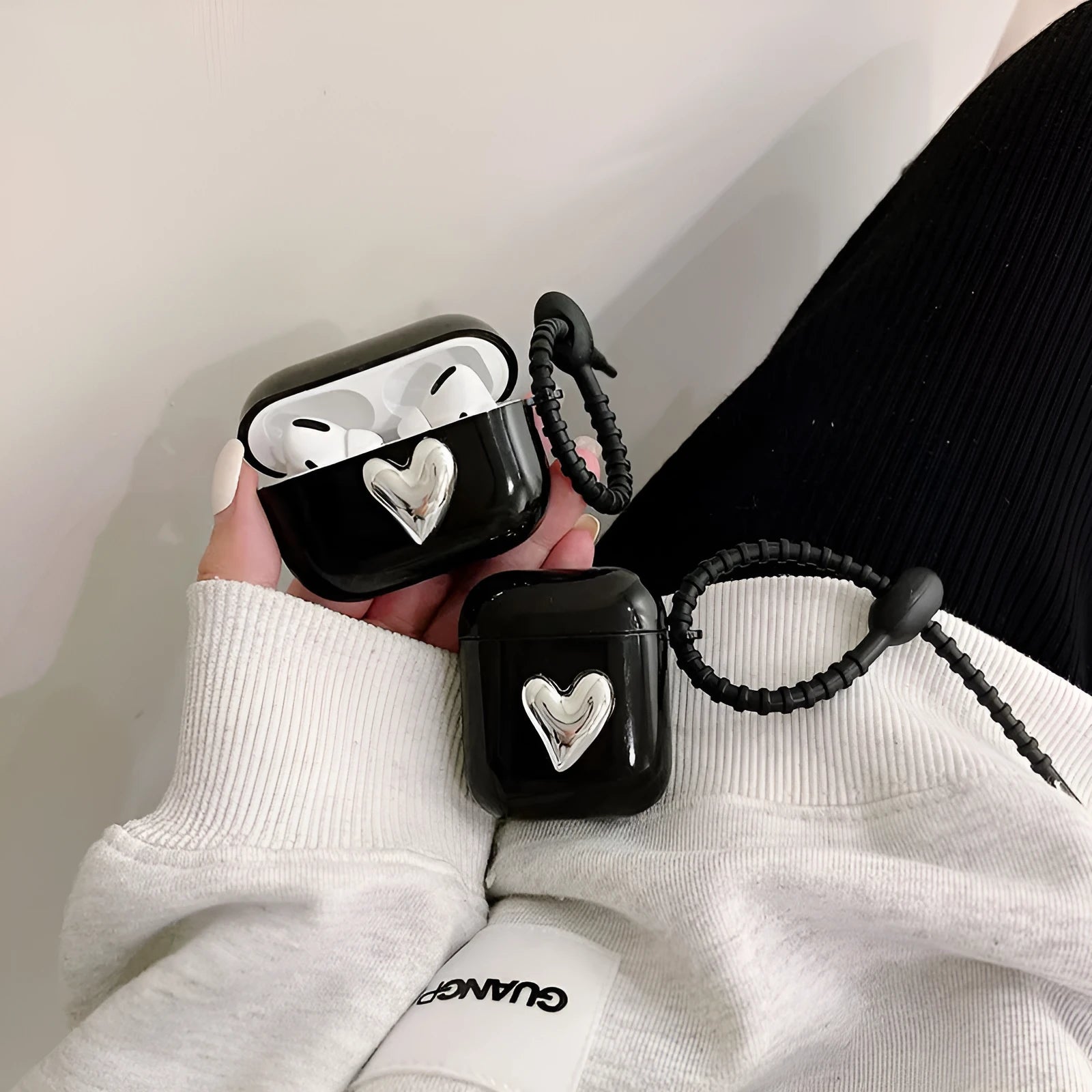 Creative electroplating love heart TPU earphone sleeve for AirPods charging case