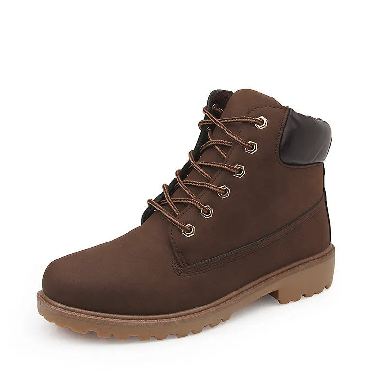 Men's pink Martin boots with velvet lining showing round toe and lace-up front design